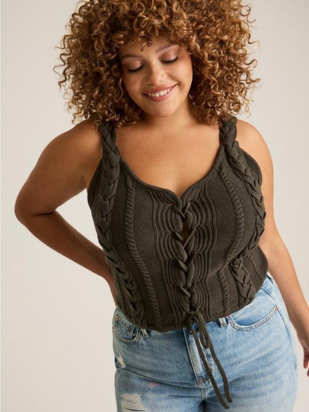 FESTI | torrid Braided Sweater Tank in Peat